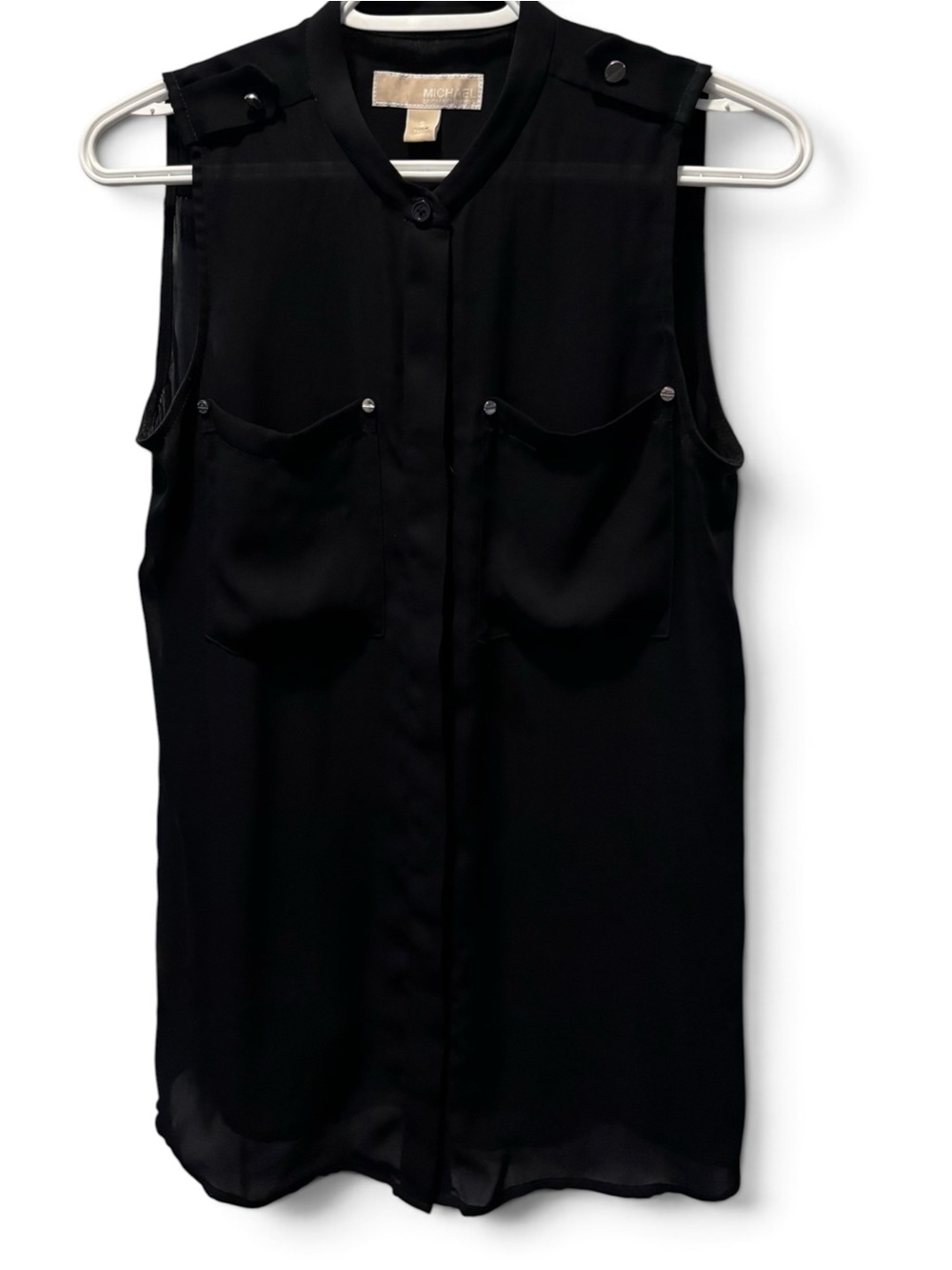 MICHAEL Michael Kors Black Sleeveless Button-Front Sheer Blouse